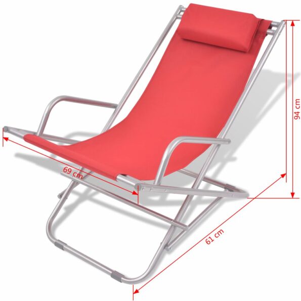 vidaXL Sklápacie kreslá na terasu 2 ks, oceľ, červené – Obrázok 9