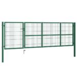 vidaXL Záhradná brána so stĺpikmi 350x100 cm oceľovo zelená – Obrázok 2