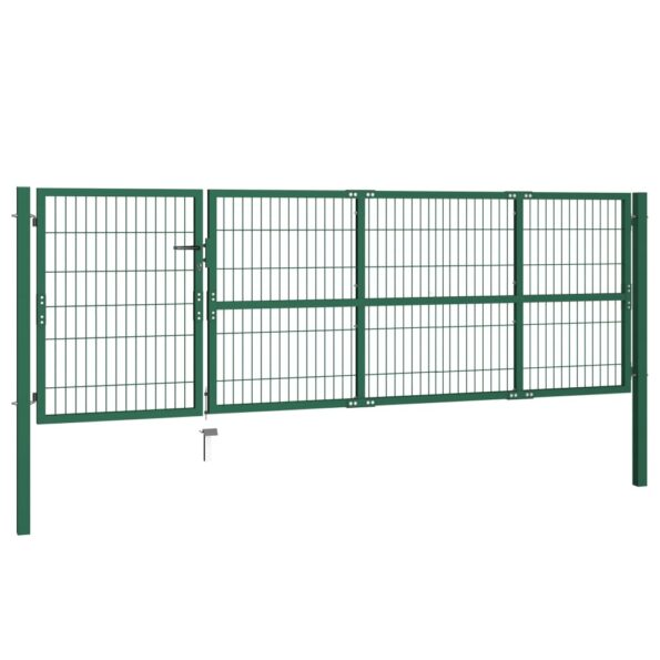 vidaXL Záhradná brána so stĺpikmi 350x100 cm oceľovo zelená – Obrázok 2