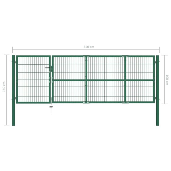 vidaXL Záhradná brána so stĺpikmi 350x100 cm oceľovo zelená – Obrázok 5