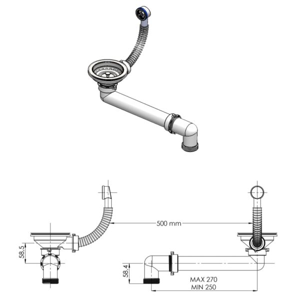vidaXL Granitový kuchynský drez, jedna vanička, čierny – Obrázok 8