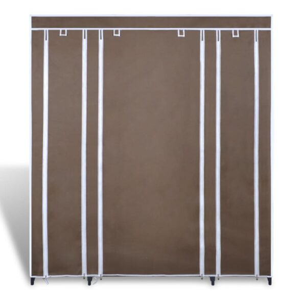 vidaXL Látkový šatník s priečinkami a tyčami 45x150x176 cm, hnedý – Obrázok 3