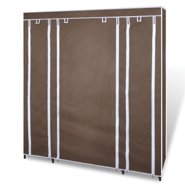 vidaXL Látkový šatník s priečinkami a tyčami 45x150x176 cm, hnedý – Obrázok 4