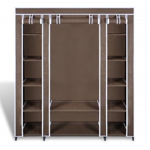 vidaXL Látkový šatník s priečinkami a tyčami 45x150x176 cm, hnedý – Obrázok 6