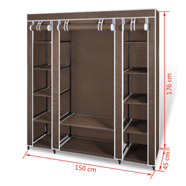 vidaXL Látkový šatník s priečinkami a tyčami 45x150x176 cm, hnedý – Obrázok 7
