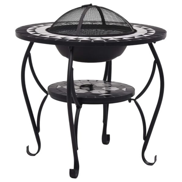vidaXL Mozaikové ohnisko so stolom, čierno biele 68 cm, keramika – Obrázok 2