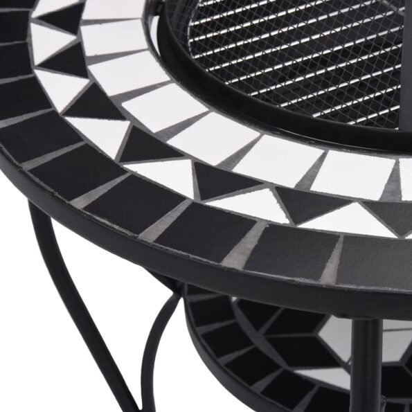 vidaXL Mozaikové ohnisko so stolom, čierno biele 68 cm, keramika – Obrázok 7