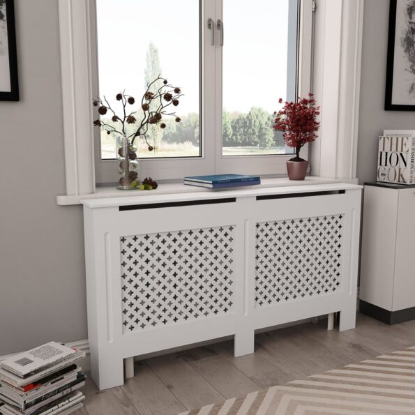 vidaXL Kryty na radiátor 2 ks, biele 152x19x81,5 cm, MDF – Obrázok 2