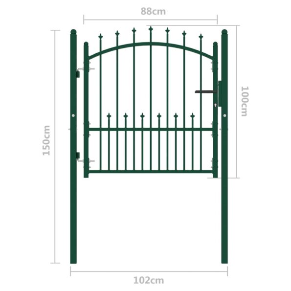 vidaXL Plotová brána EMMEN s hrotmi, oceľ 104x97 cm, zelená – Obrázok 5