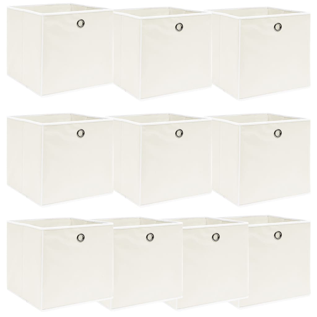 VXL8719883891200_a_en_hd_1.jpg vidaXL Úložné boxy 10 ks, biele 32x32x32 cm, látka – Obrázok 1