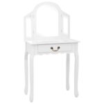 vidaXL Toaletný stolík so stoličkou biely 65x36x128 cm drevo paulovnie MDF – Obrázok 2