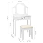 vidaXL Toaletný stolík so stoličkou biely 65x36x128 cm drevo paulovnie MDF – Obrázok 11