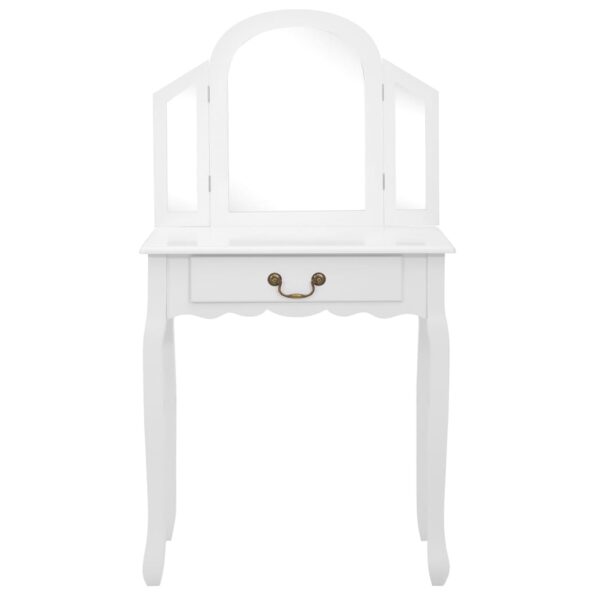vidaXL Toaletný stolík so stoličkou biely 65x36x128 cm drevo paulovnie MDF – Obrázok 3