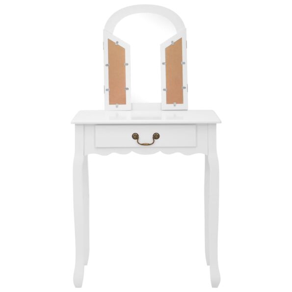 vidaXL Toaletný stolík so stoličkou biely 65x36x128 cm drevo paulovnie MDF – Obrázok 4