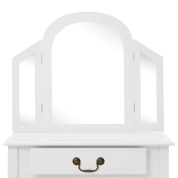 vidaXL Toaletný stolík so stoličkou biely 65x36x128 cm drevo paulovnie MDF – Obrázok 7