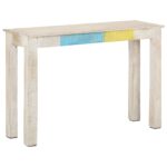 vidaXL Konzolový stolík biely 115x35x77 cm surový mangovníkový masív – Obrázok 8