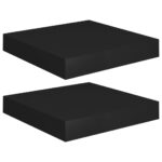 vidaXL Plávajúce nástenné police 2 ks, čierne 23x23,5x3,8 cm, MDF – Obrázok 2