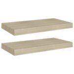 vidaXL Plávajúce nástenné police 2 ks, dubové 50x23x3,8 cm, MDF – Obrázok 2