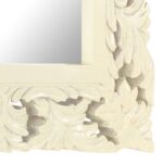 vidaXL Ručne vyrezávané zrkadlo biele 50x50 cm masívne mangovníkové drevo – Obrázok 4