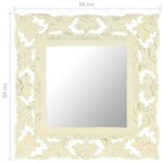 vidaXL Ručne vyrezávané zrkadlo biele 50x50 cm masívne mangovníkové drevo – Obrázok 6