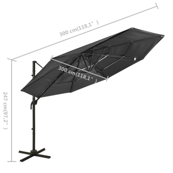 vidaXL 4-stupňový záhradný slnečník, hliníková tyč, antracitový 3x3 m – Obrázok 8