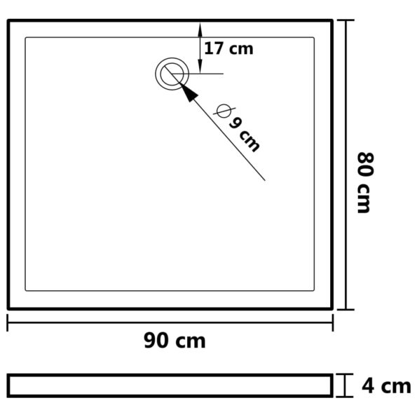 vidaXL Obdĺžniková sprchová vanička z ABS biela 80x90 cm – Obrázok 7