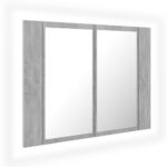 vidaXL LED kúpeľňová zrkadlová skrinka betónová sivá 60x12x45 cm akryl – Obrázok 2