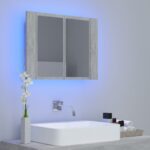 vidaXL LED kúpeľňová zrkadlová skrinka betónová sivá 60x12x45 cm akryl – Obrázok 3