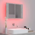 vidaXL LED kúpeľňová zrkadlová skrinka betónová sivá 60x12x45 cm akryl – Obrázok 4