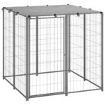 vidaXL Koterec pre psa strieborný 110x110x110 cm oceľ