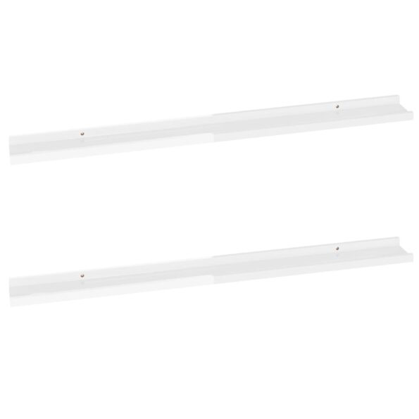 vidaXL Nástenné police 2 ks, lesklé biele 100x9x3 cm – Obrázok 2