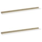vidaXL Nástenné police 2 ks, biele a dub sonoma 80x9x3 cm – Obrázok 2