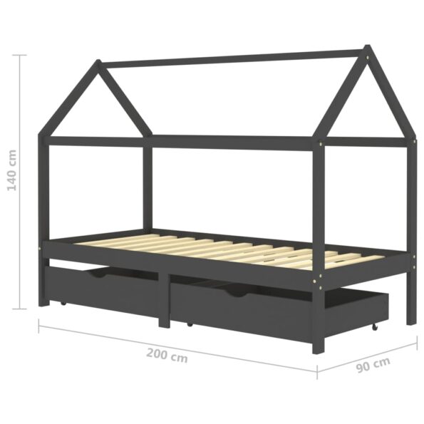 vidaXL Rám detskej postele so zásuvkami tmavosivý borovica 90x200 cm – Obrázok 7