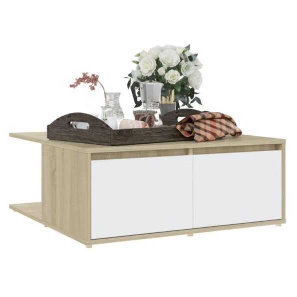 vidaXL Konferenčný stolík, biela+sonoma 80x80x31 cm, kompozitné drevo – Obrázok 3