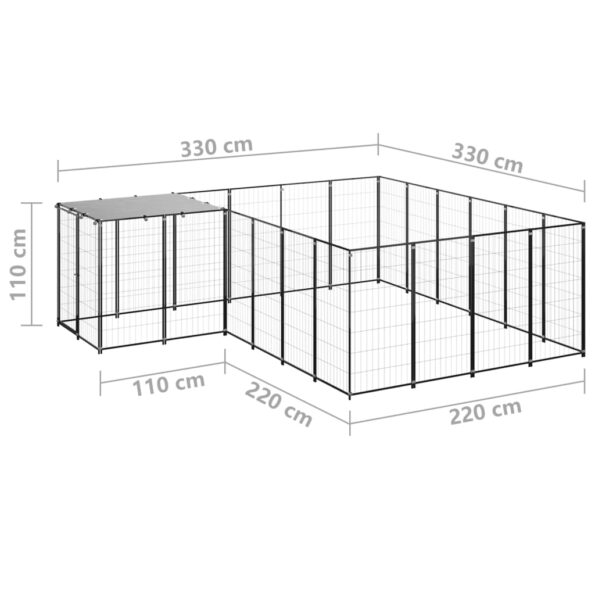 vidaXL Koterec pre psy čierny 8,47 m² oceľ – Obrázok 6