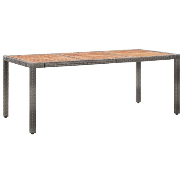 vidaXL Záhradný stôl 190x90x75 cm polyratan a akáciové drevo sivý – Obrázok 2
