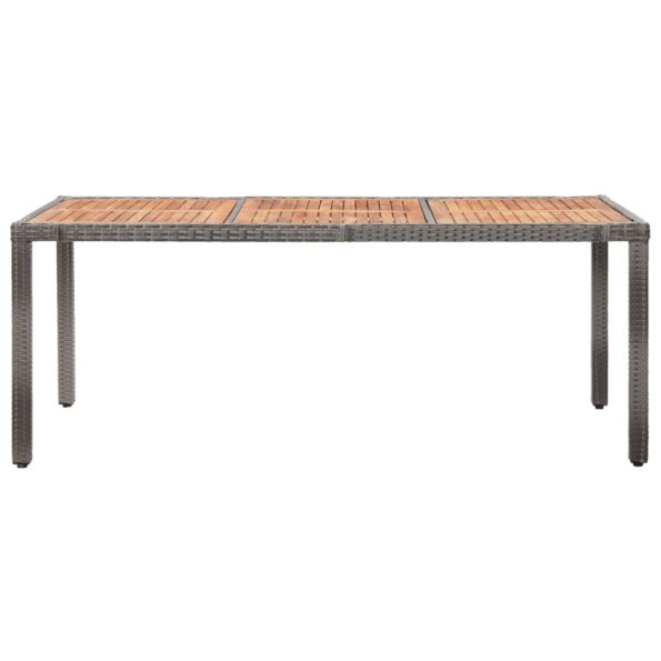vidaXL Záhradný stôl 190x90x75 cm polyratan a akáciové drevo sivý – Obrázok 3