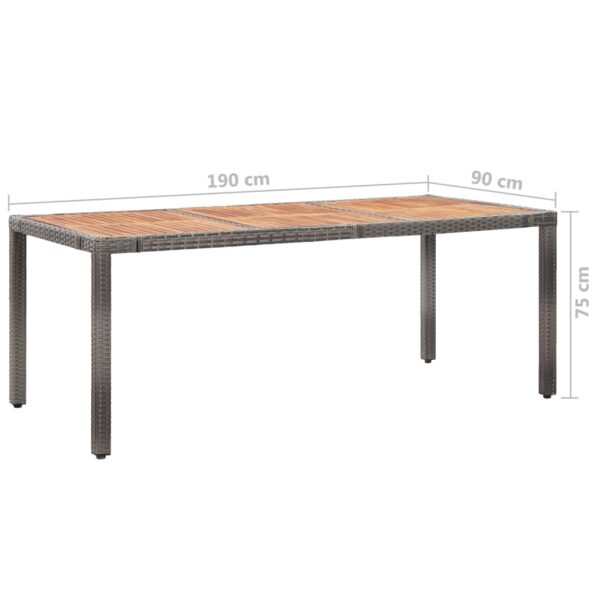 vidaXL Záhradný stôl 190x90x75 cm polyratan a akáciové drevo sivý – Obrázok 5