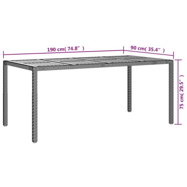 vidaXL Záhradný stôl 190x90x75 cm polyratan a akáciové drevo sivý – Obrázok 6