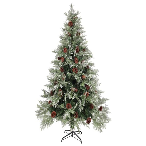 vidaXL Vianočný stromček a borovicové šišky zeleno-biely 225 cm PVC&PE – Obrázok 2