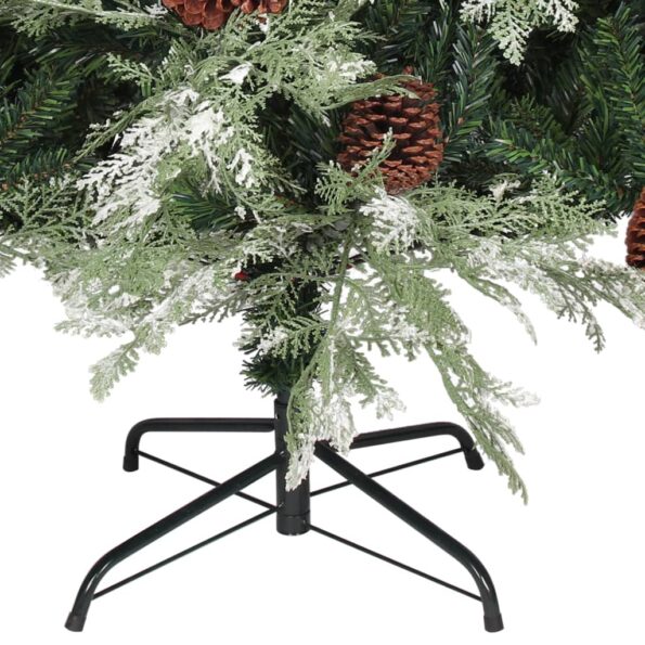 vidaXL Vianočný stromček a borovicové šišky zeleno-biely 225 cm PVC&PE – Obrázok 4