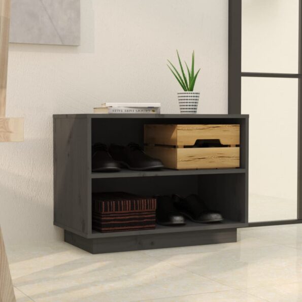 vidaXL Skrinka na topánky sivá 60x34x45 cm masívna borovica – Obrázok 3
