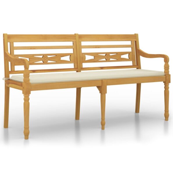 vidaXL Lavička Batavia s krémovou podložkou 150 cm tíkový masív – Obrázok 2