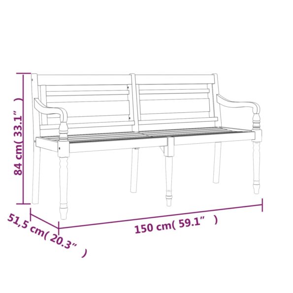 vidaXL Lavička Batavia s krémovou podložkou 150 cm tíkový masív – Obrázok 8
