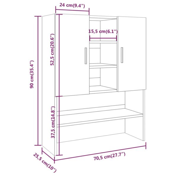 vidaXL Skrinka na práčku dymový dub 70,5x25,5x90 cm – Obrázok 9