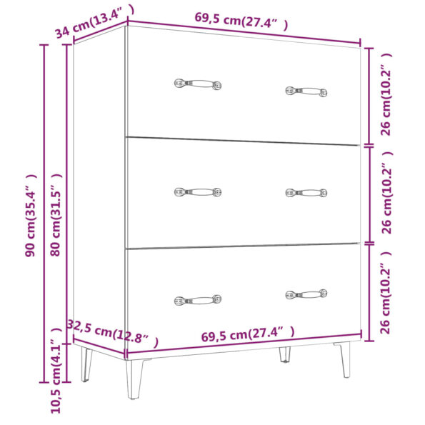 vidaXL Komoda dymový dub 69,5x34x90 cm kompozitné drevo – Obrázok 8