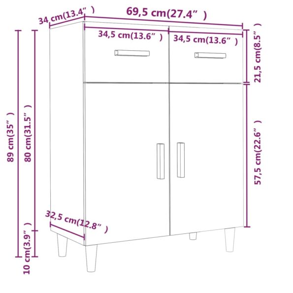 vidaXL Komoda dymový dub 69,5x34x89 cm spracované drevo – Obrázok 8