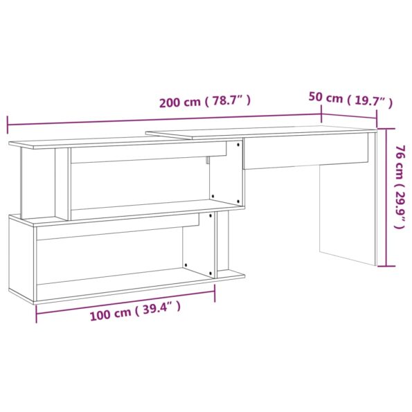 vidaXL Rohový stôl dymový dub 200x50x76 cm spracované drevo – Obrázok 9