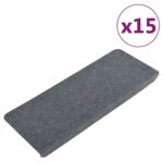 vidaXL Samolepiace nášľapy na schody 15 ks 65x24,5x3,5 cm sivé – Obrázok 2