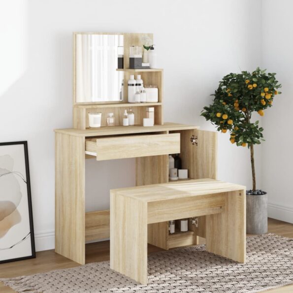 vidaXL Toaletný stolík so zrkadlom dub sonoma 86,5x35x136 cm – Obrázok 3